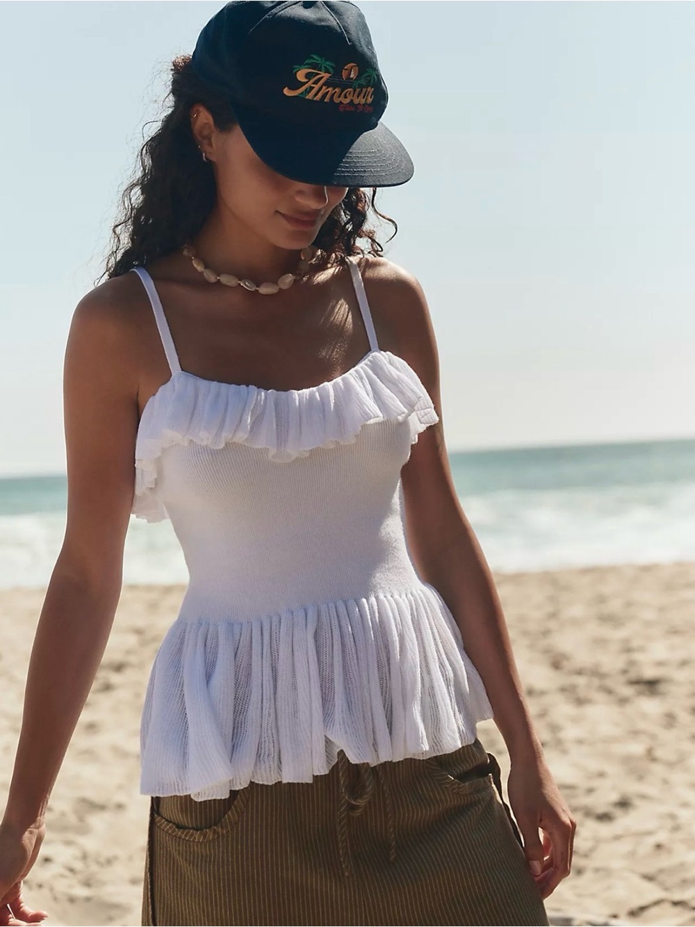 Free People Lennox Sweater White Ruffle Tank Top